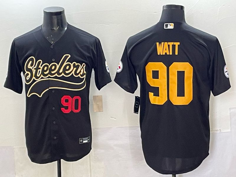 Men 2025 Nike Pittsburgh Steelers #90 Watt Black Joint Name  Limited NFL Jersey style 043->pittsburgh steelers->NFL Jersey